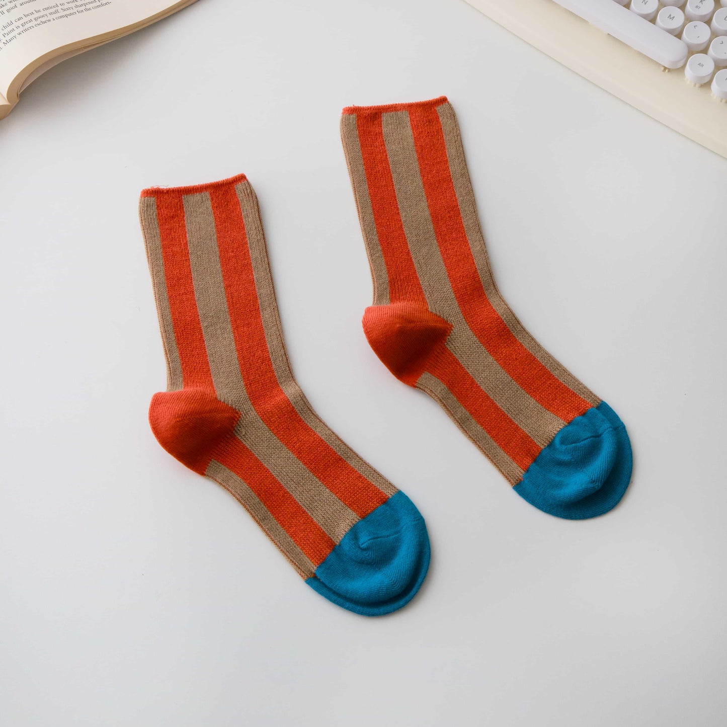 Cotton Striped Crew Socks – Contrast Toe