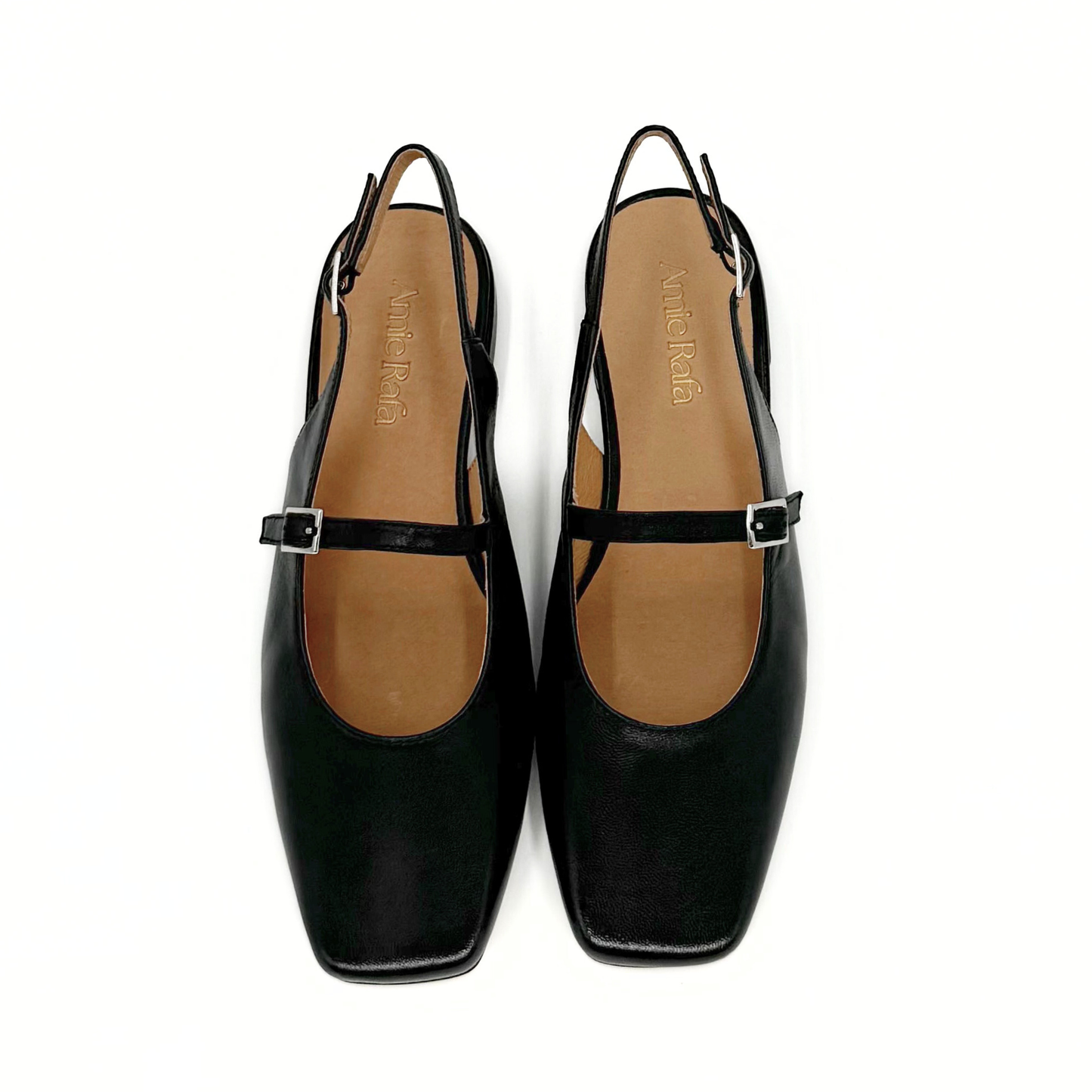 Black | Athena Slingback Square Toe Flats