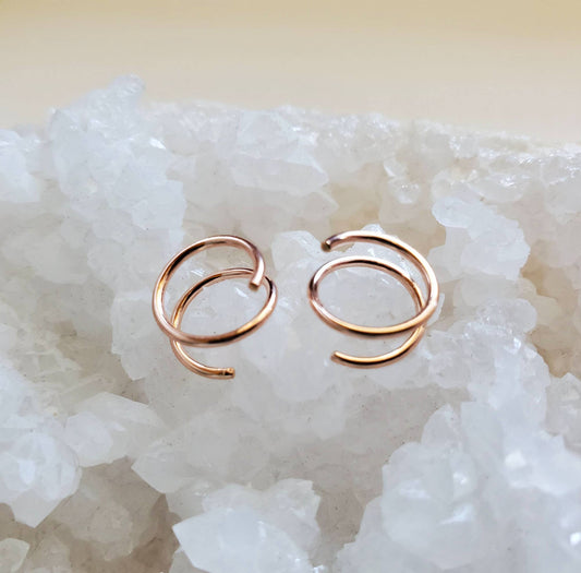 Rose Gold Filled Twist Earrings- small fake double hoop- #RGFT