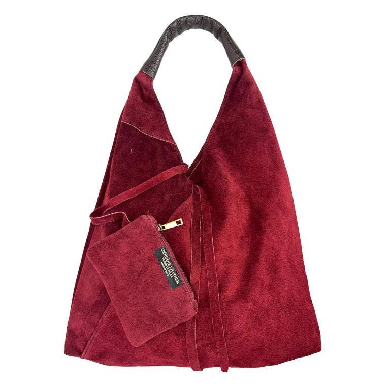 Suede Leather Shoulder Bag with Coin Purse