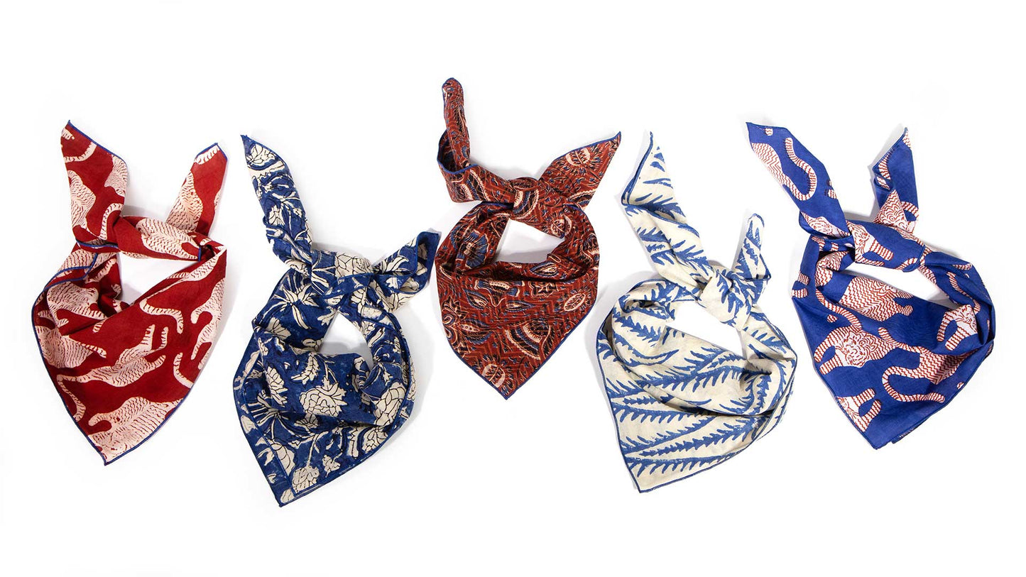 Blue Rosette Block Print Bandana