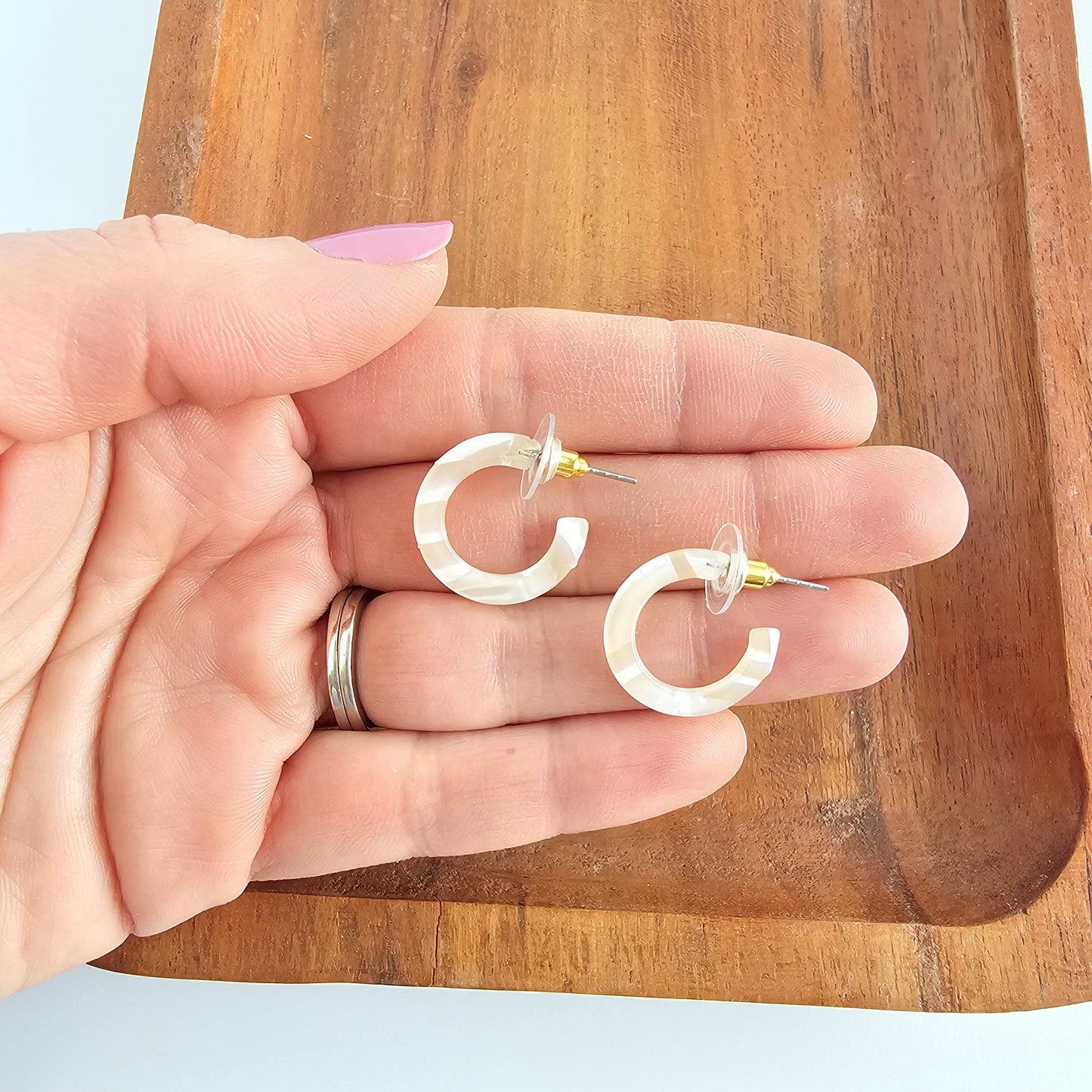 Micro Cam Mini Hoops - Ivory // Spring Summer Earrings