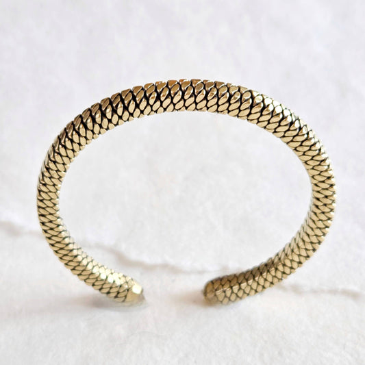 Brass twisted wire braided coil cuff bangle bracelet