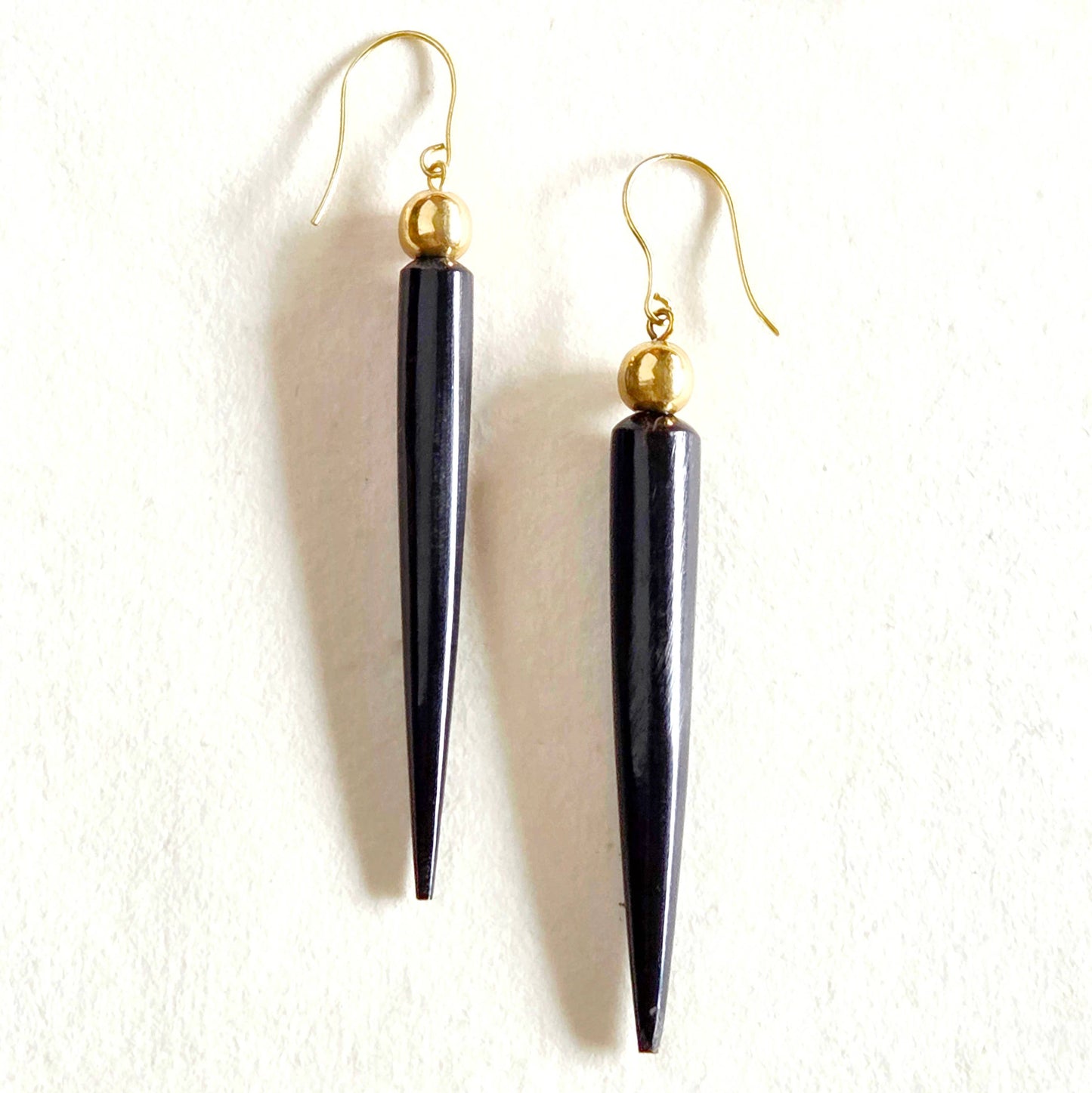 Brass horn black spike sphere earrings handmade