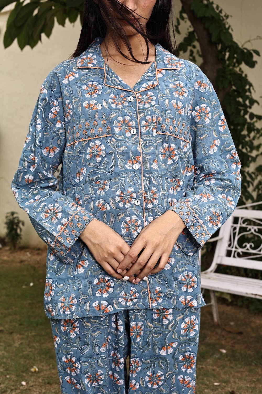 Women's Block Printed Pajamas- 3 Piece Set