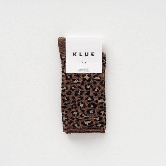 KLUE Glitter Lurex socks in eco-friendly Lyocell | Leopard brown