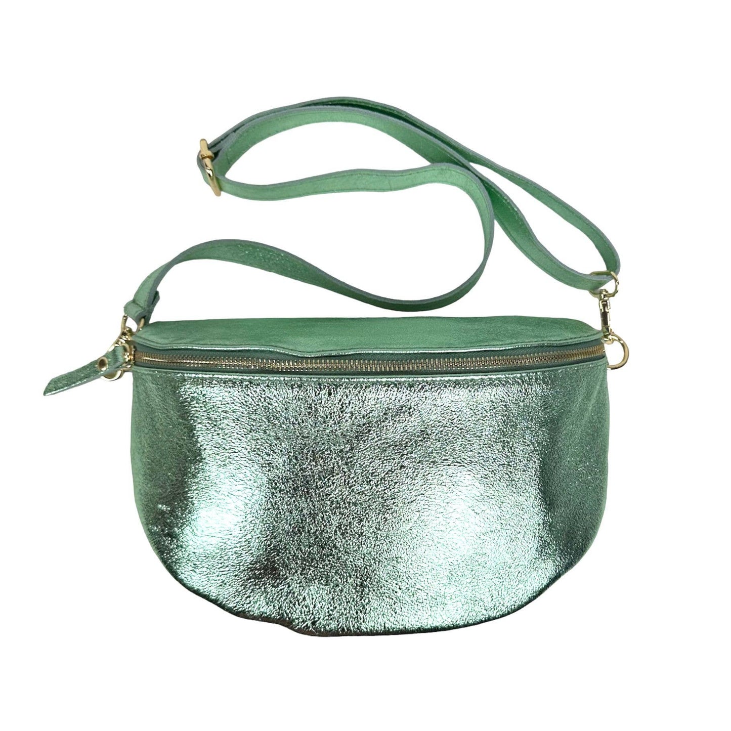 Large Italian Metallic Leather Crossbody/Waist Bag