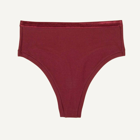 Organic Cotton High-Rise Thong Underwear in Garnet
