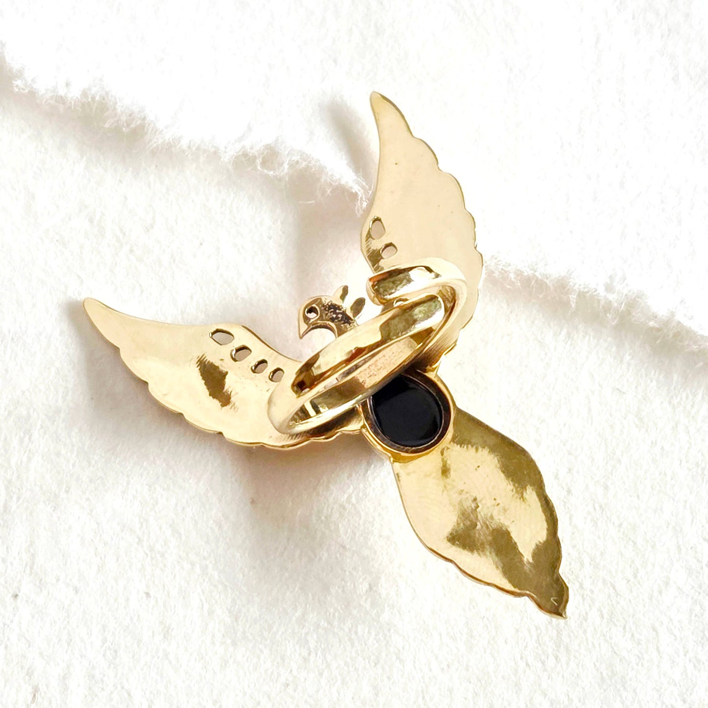 Brass pheonix ring design handmade onyx moonstone green agat