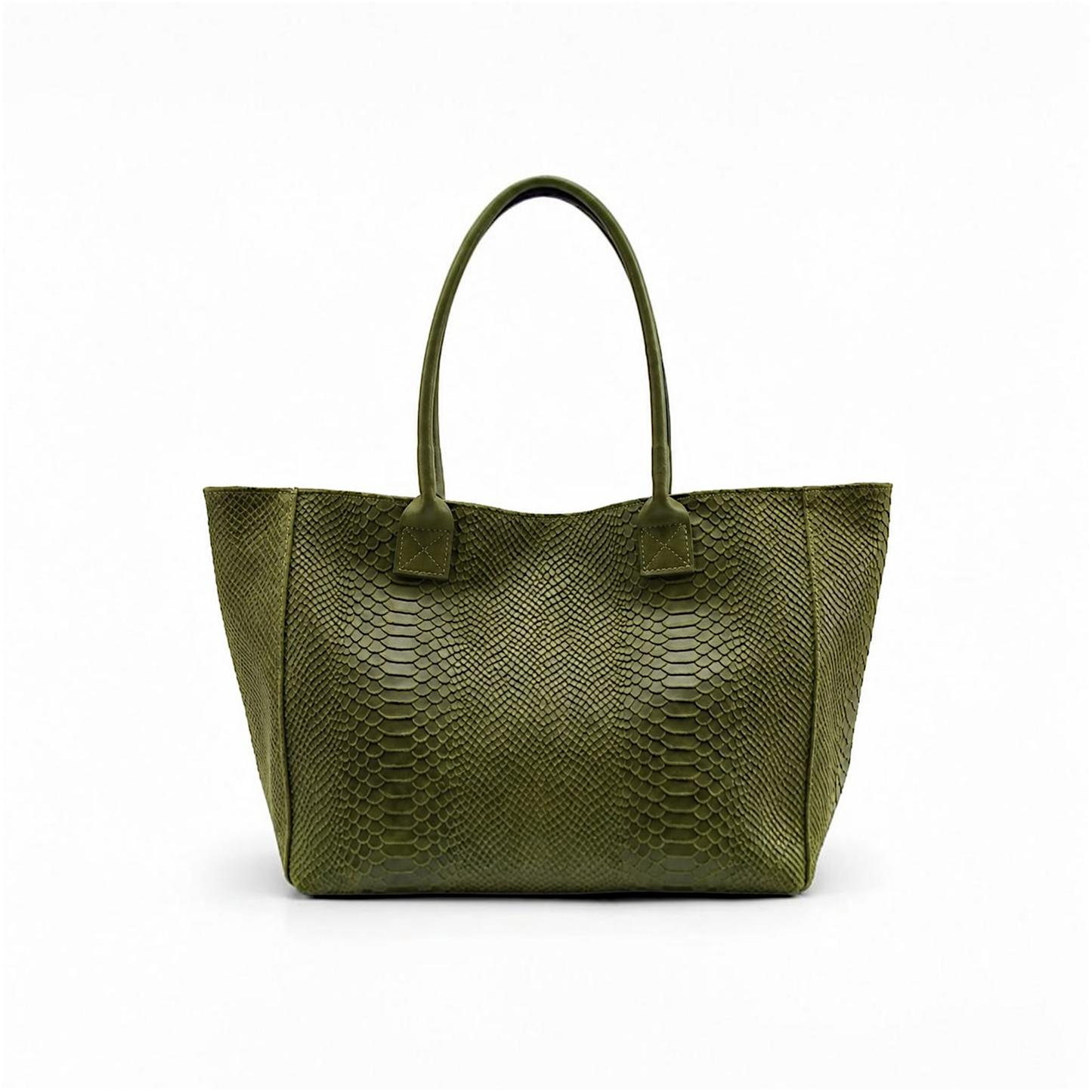 LOLA – Italian Python-Embossed Leather Bag – Khaki