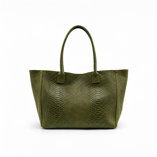 Italian  Khaki Python-Embossed Leather Bag