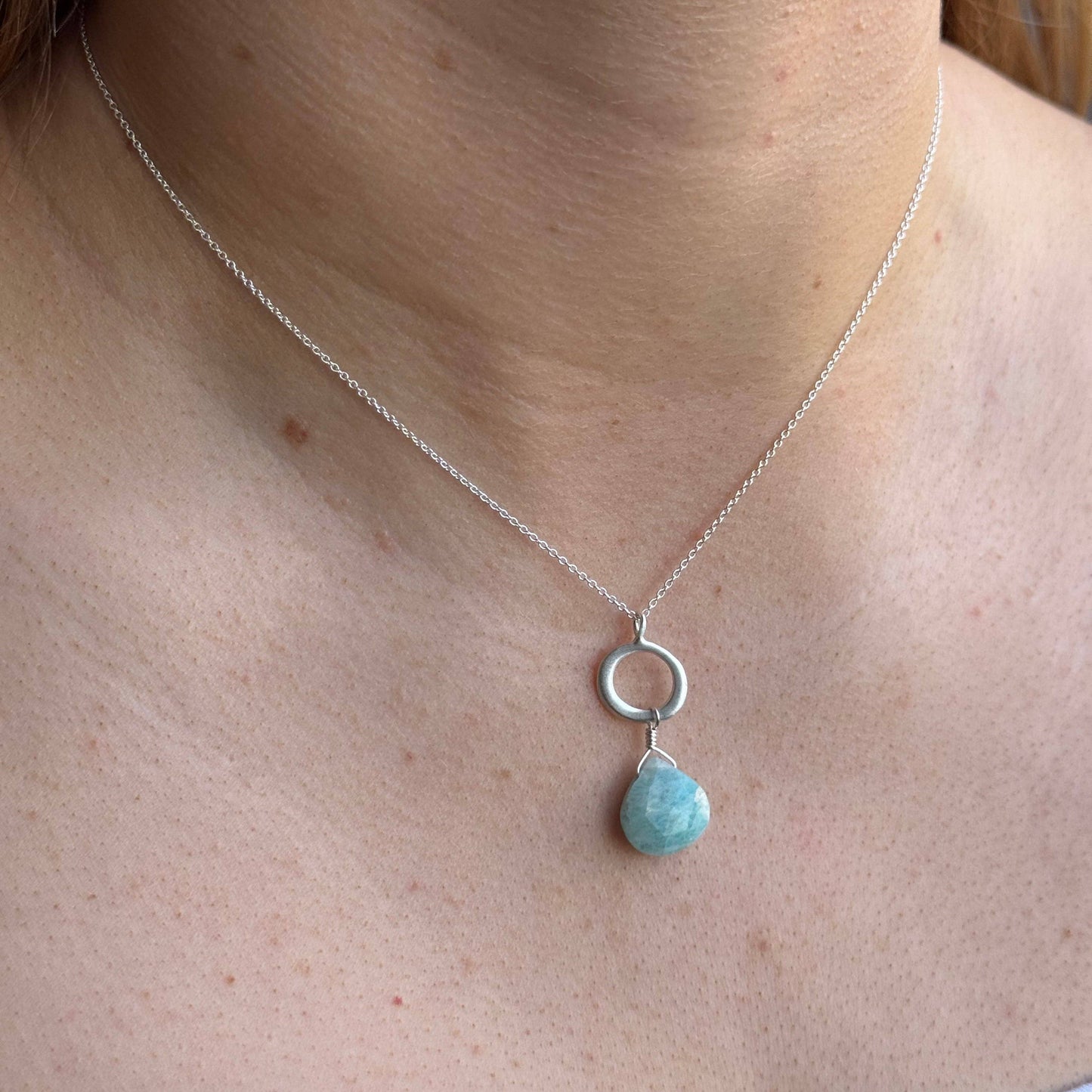 Circle w. Amazonite Necklace in Silver or Vermeil