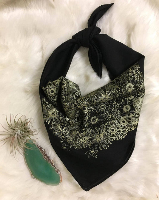 Native Floral Bandana In Black And Gold