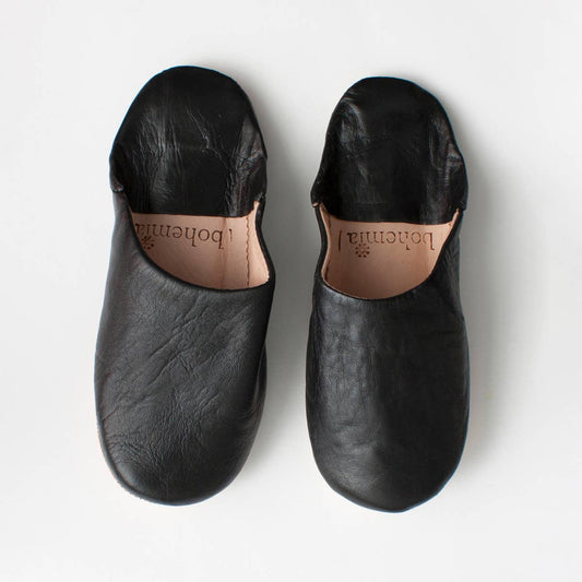 Moroccan Leather Slippers | Black