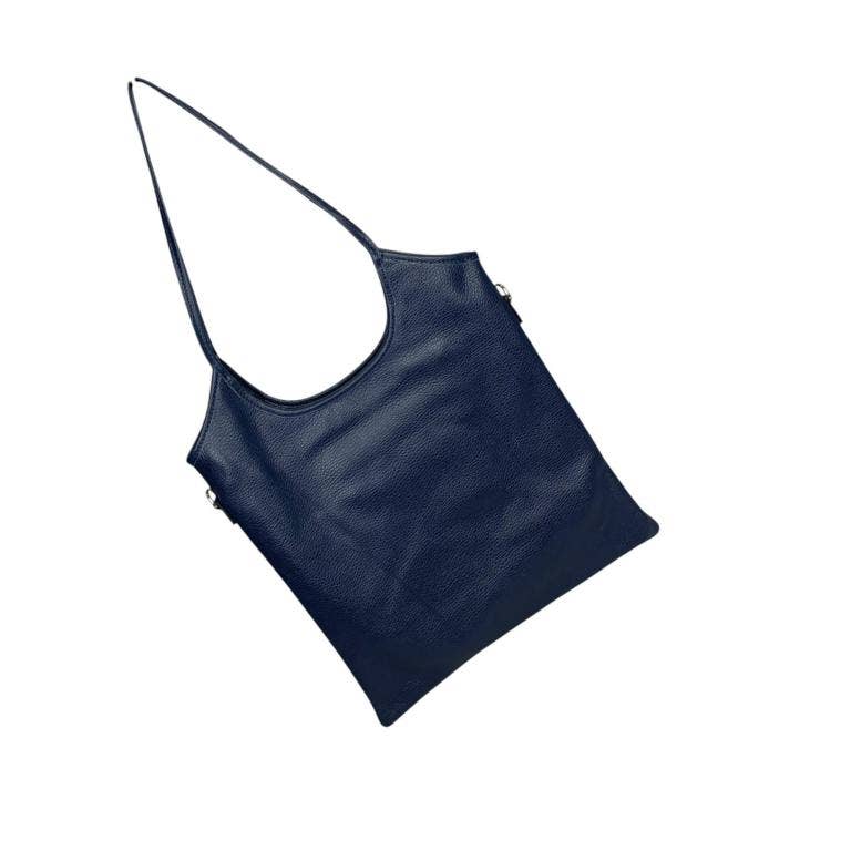 Leather Bag with Long Handles and Crossbody Strap