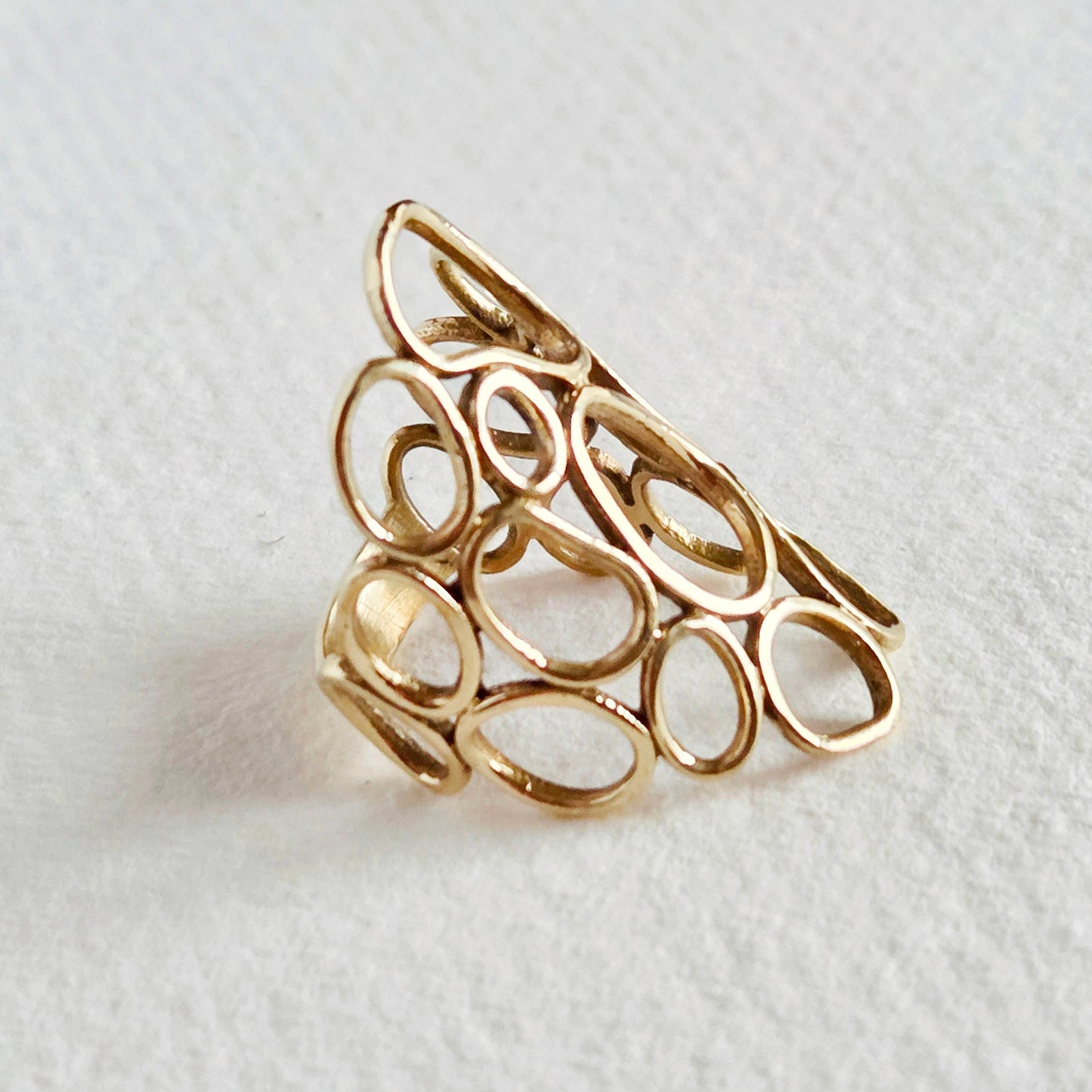 Brass ring freeform orbs organic connected handmade