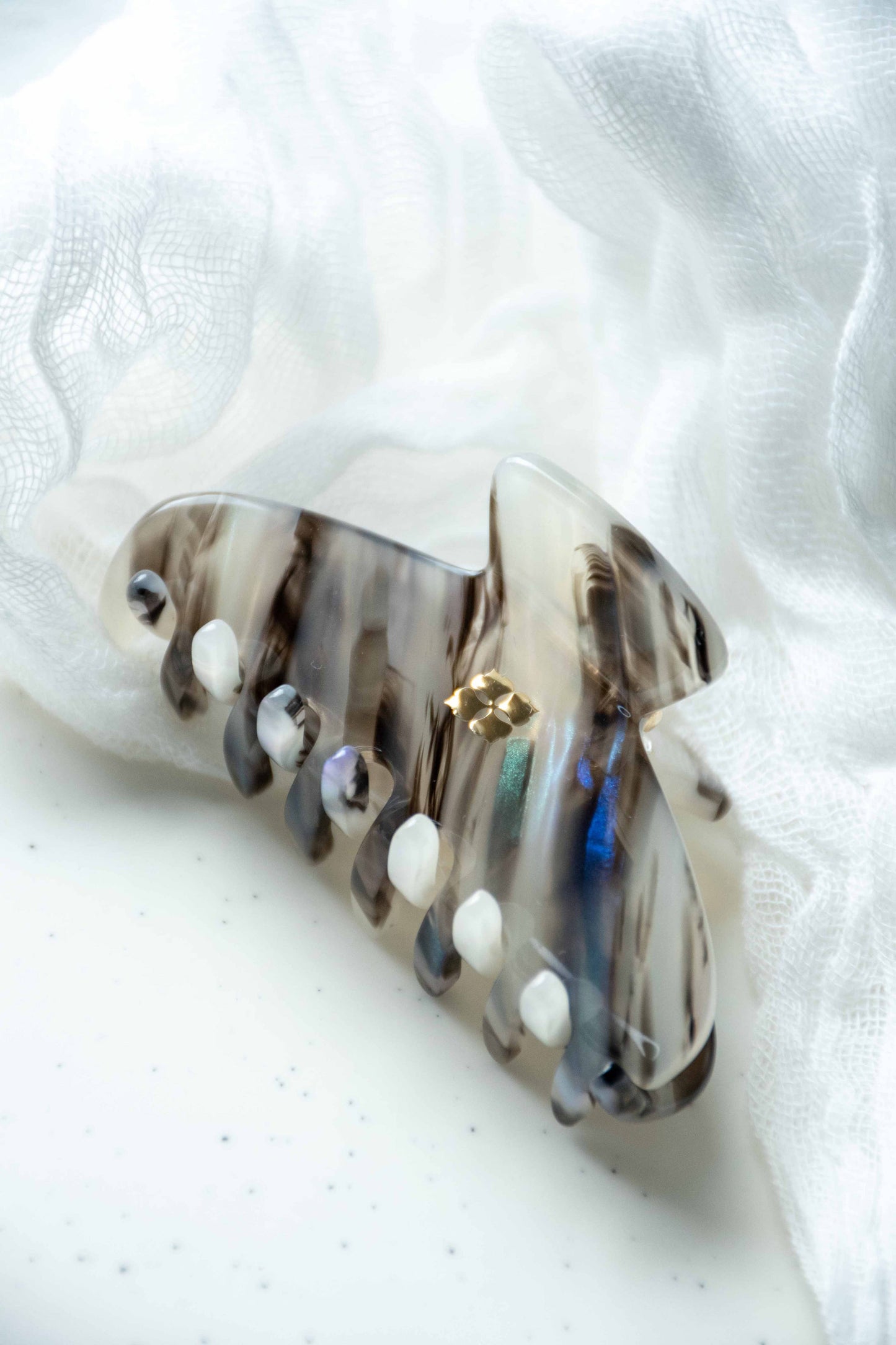 Glamour Grip Mini Claw in Phantom Quartz | Black White Blue Iridescent | Italian Acetate Tortoise Shell Small Hair Clip