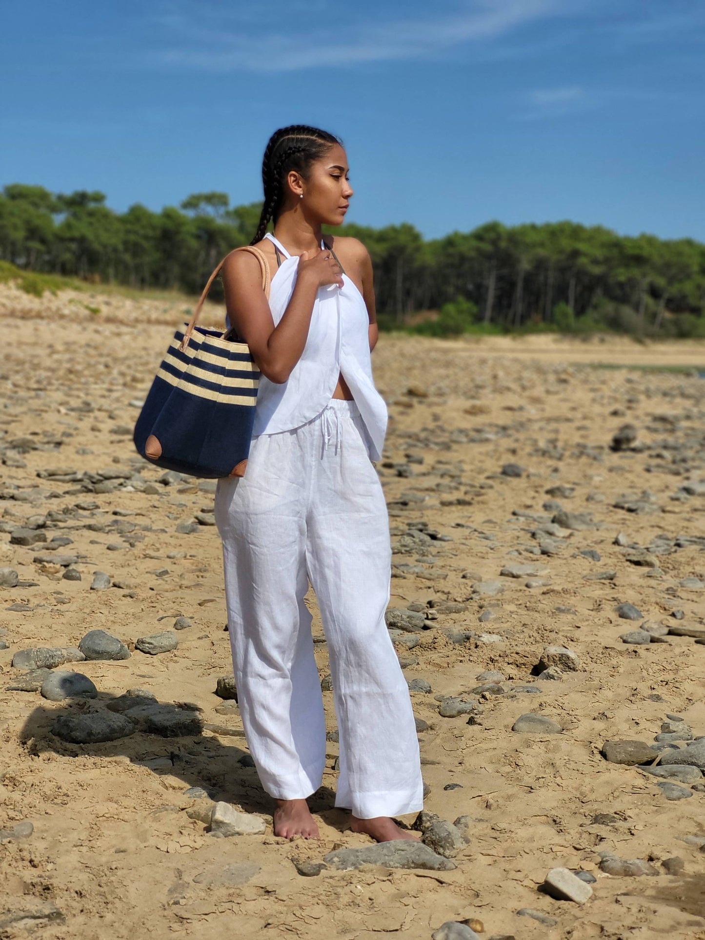 Large beach handbag, straw woven tote bag