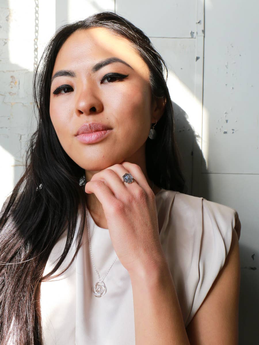 Organic Cut Sterling Ring - Rutile Quartz Crystal