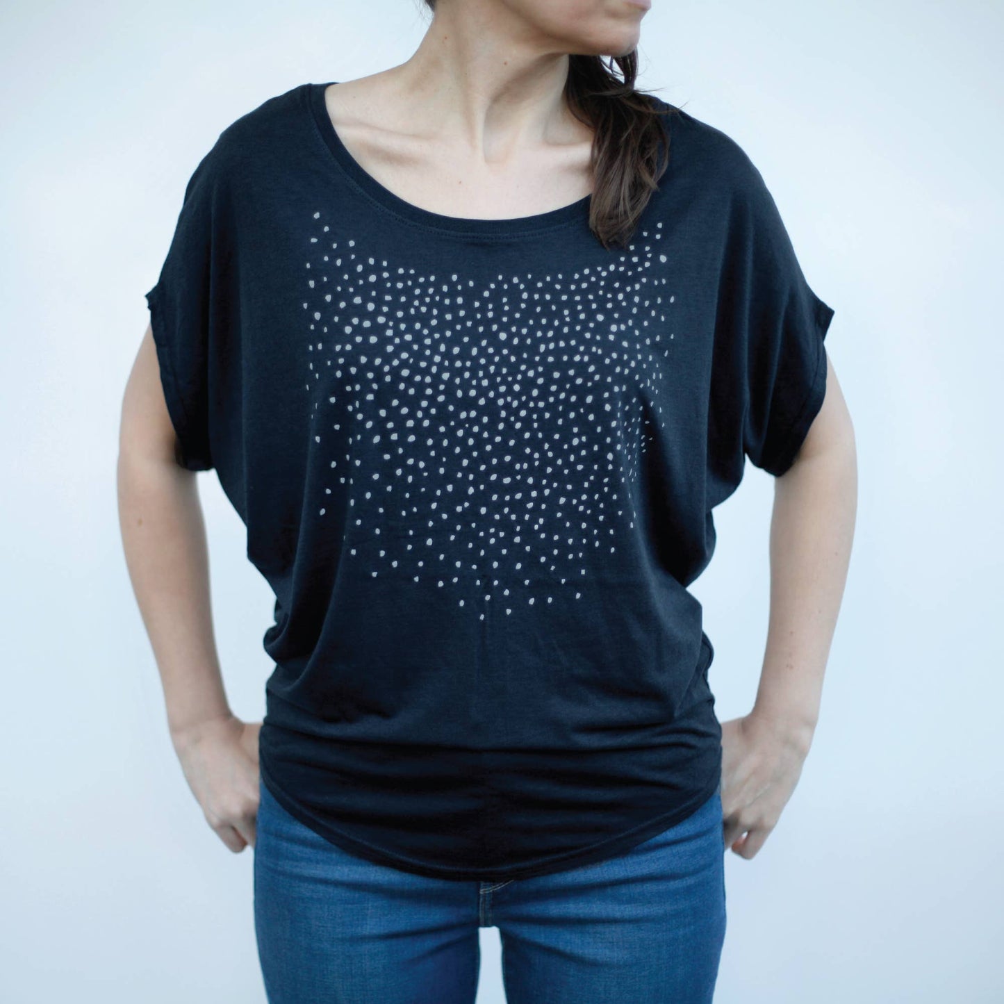 Meteor Shower Dolman Sleeve Organic Bamboo Cotton Tee Black