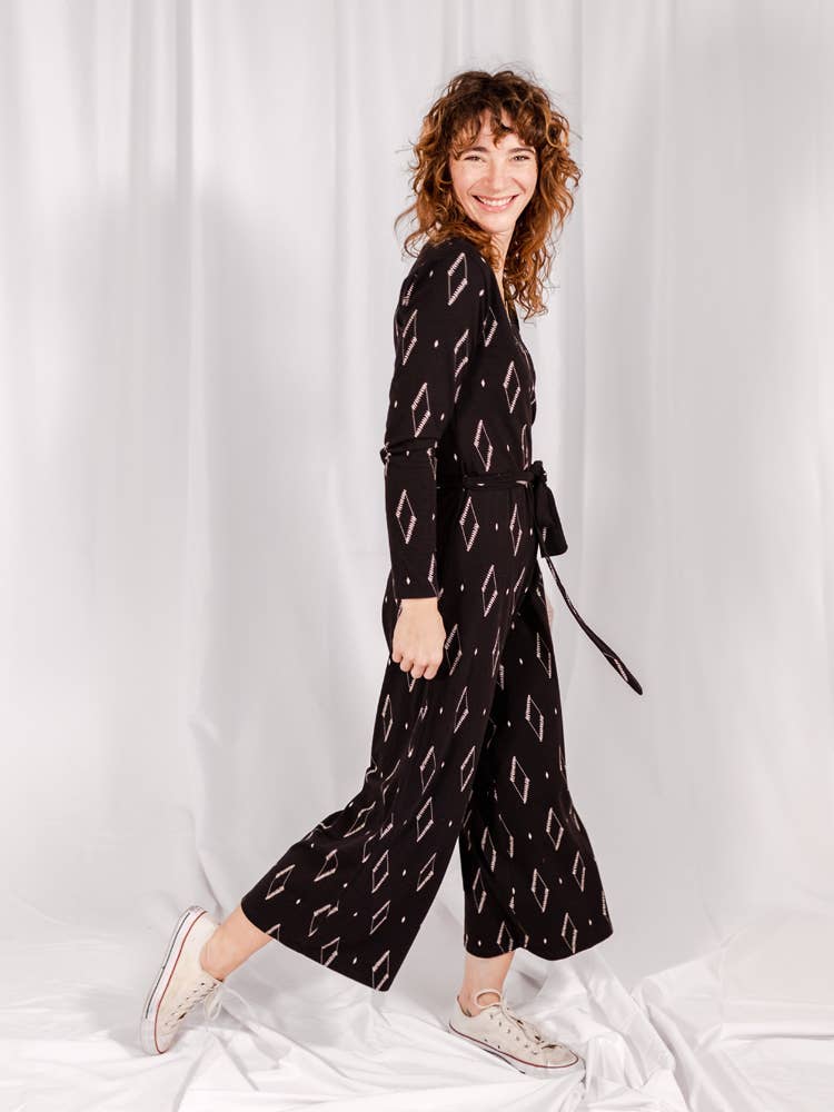 Rita Long Sleeve Jumpsuit Diamond Vine Black