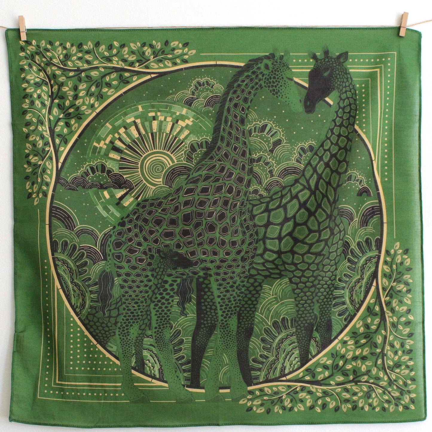 Giraffe, "Surya" in the Grassland Bandana Scarf (Olive Green)