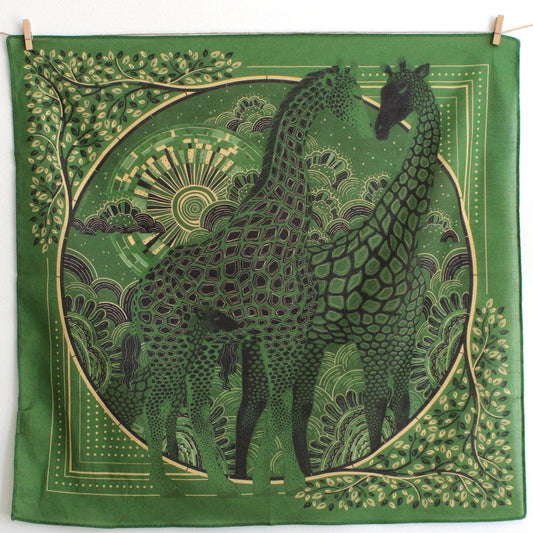 Giraffe, "Surya" in the Grassland Bandana Scarf (Olive Green)