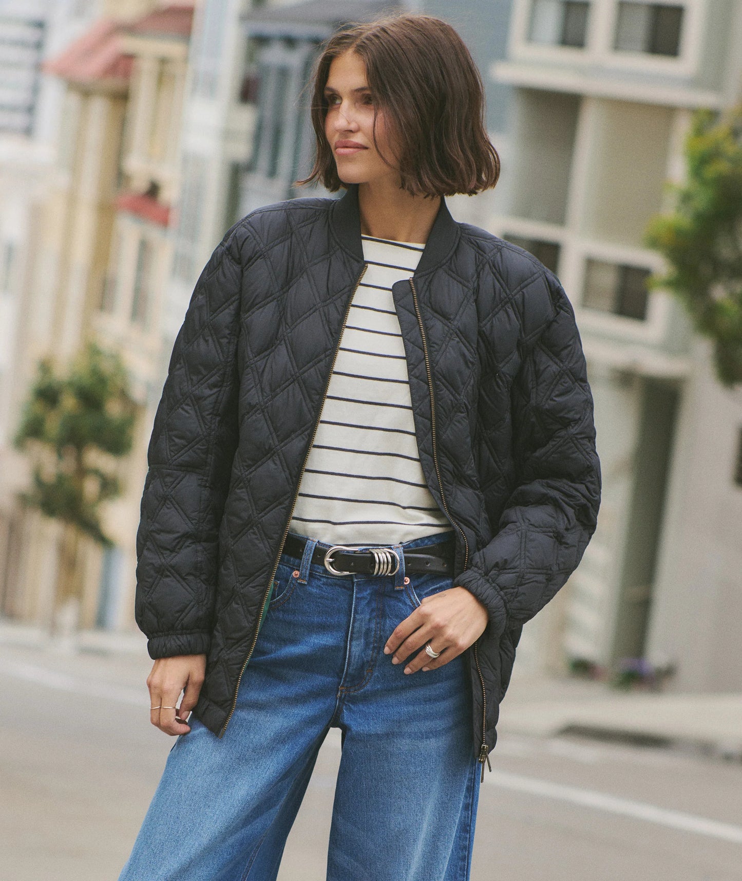 Marina Quilted Bomber | Black