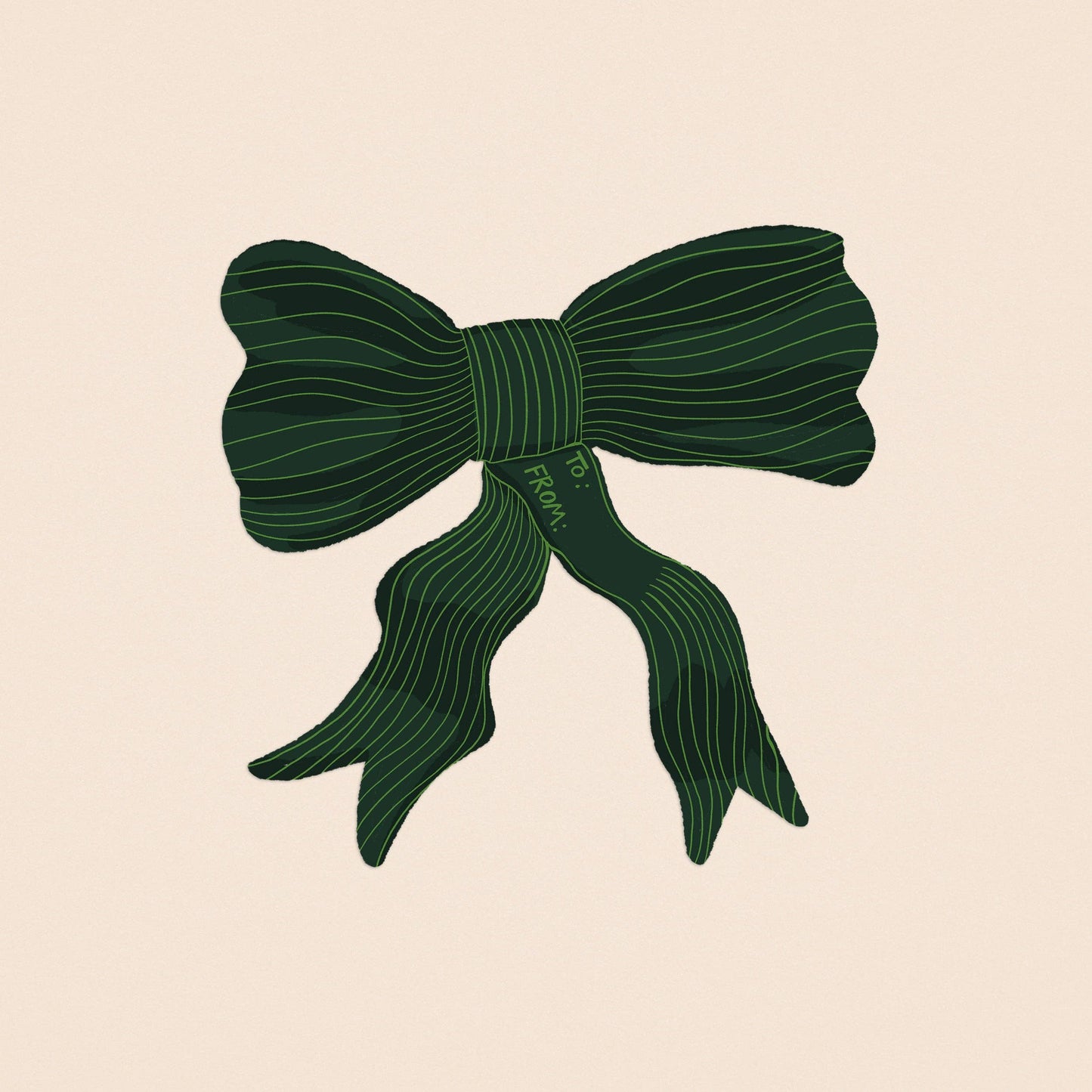 Green Striped Bow Matte Gift Label Sticker