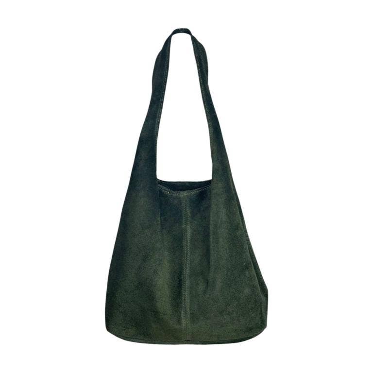 Large Suede Shoulder Bag with Zipper