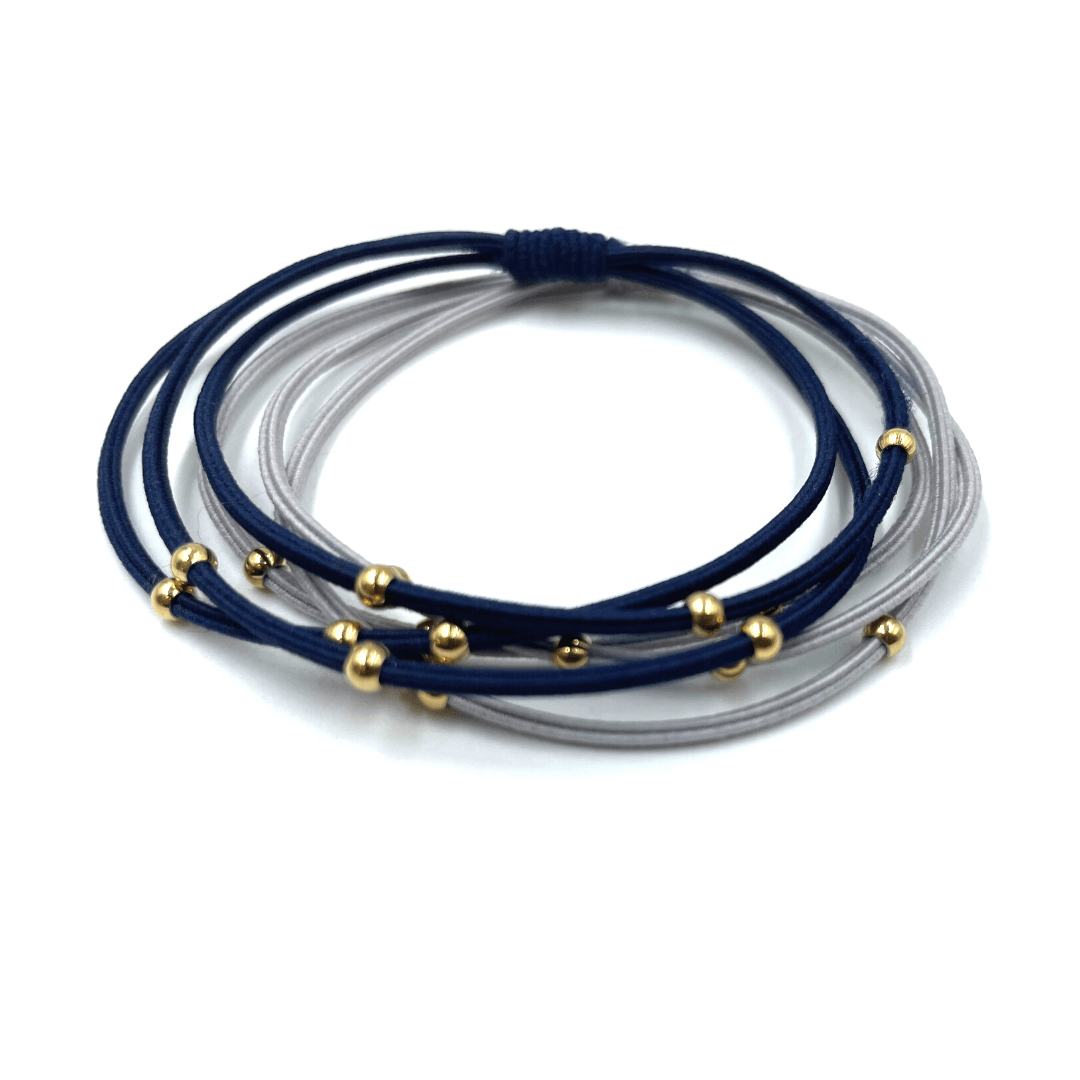 3mm Gold Water Pony Waterproof Bracelet Hair Bands in Gray and Navy #WP-G