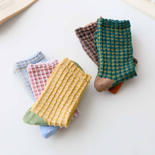 Cotton Waffle Crew Socks – Soft Bubble Texture