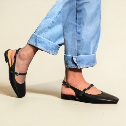 Black | Athena Slingback Square Toe Flats