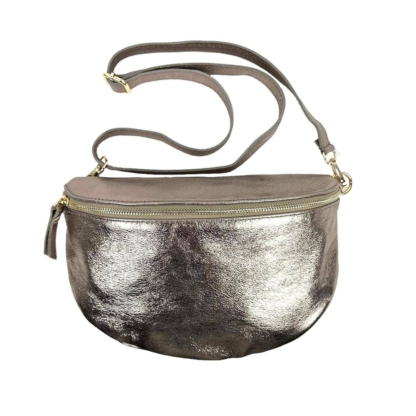 Large Italian Metallic Leather Crossbody/Waist Bag