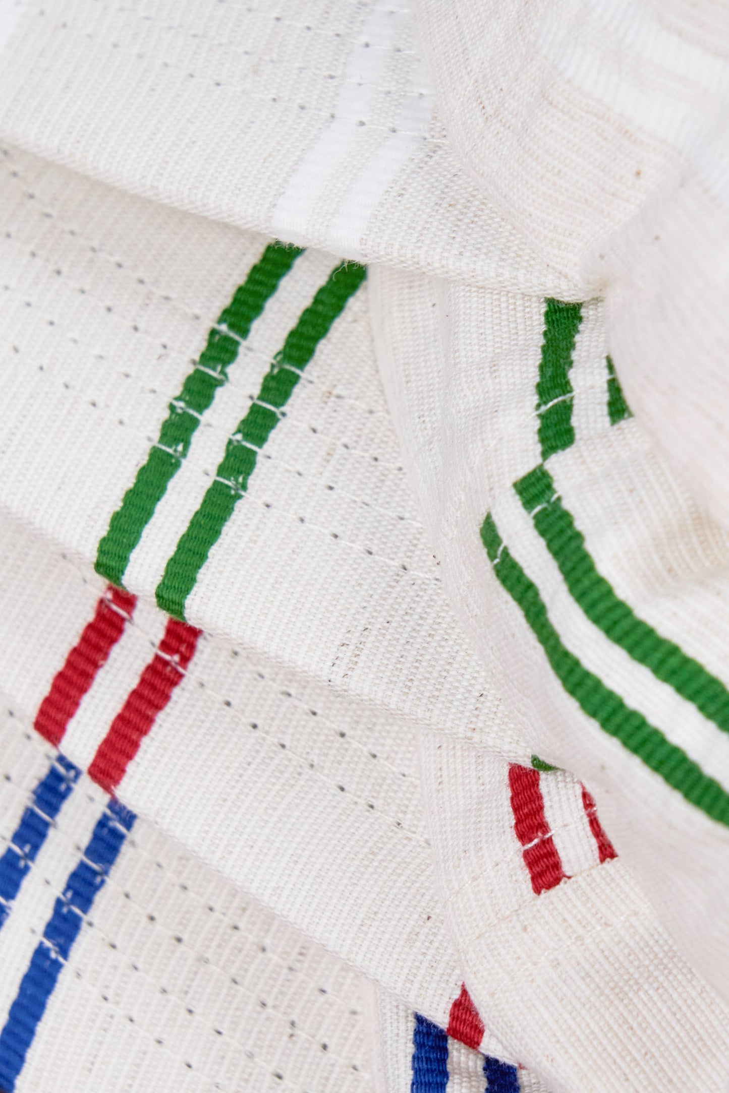 6 Panel NY Made "BALLPARK" Japanese Linen Stripe Cap - WHITE