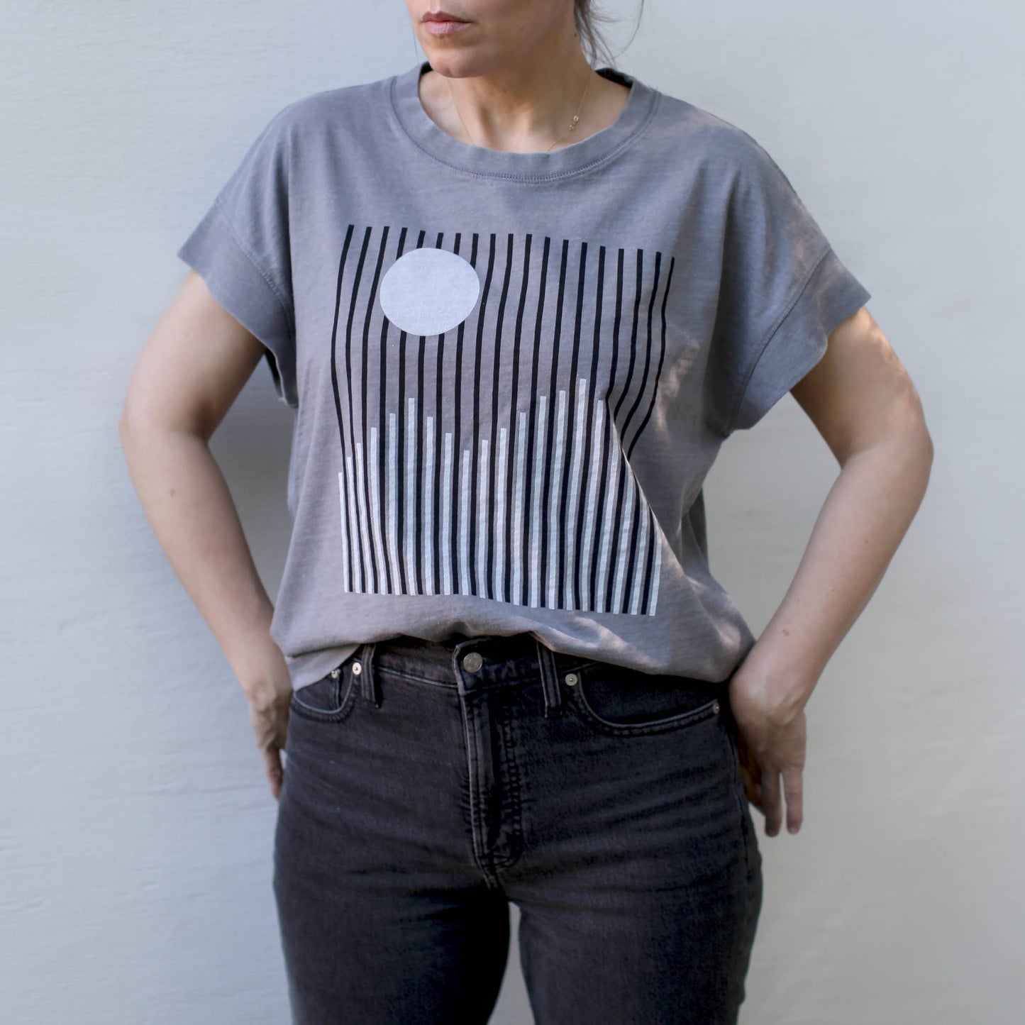 Glacier Geometric Alpine Mountains Loose Fit Boxy Tee Gray