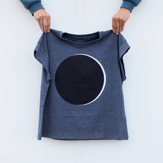 Solar Eclipse Full Moon Loose Fit Boxy Cap Sleeve Tee Navy