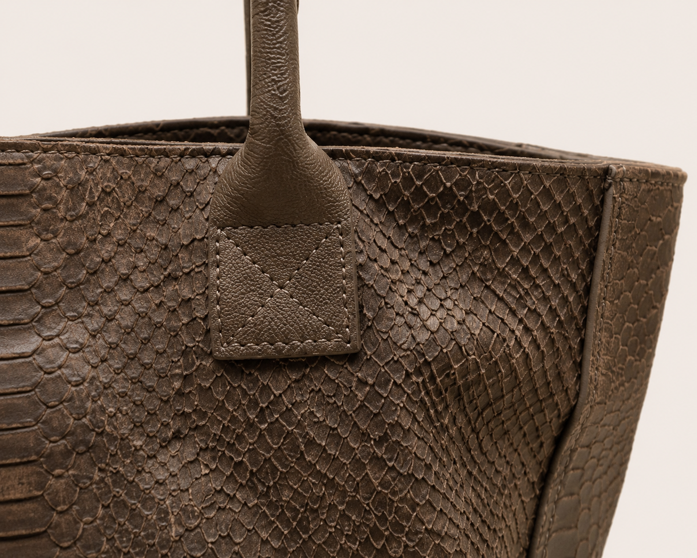 LOLA – Italian Python-Embossed Leather Bag – Dark Taupe
