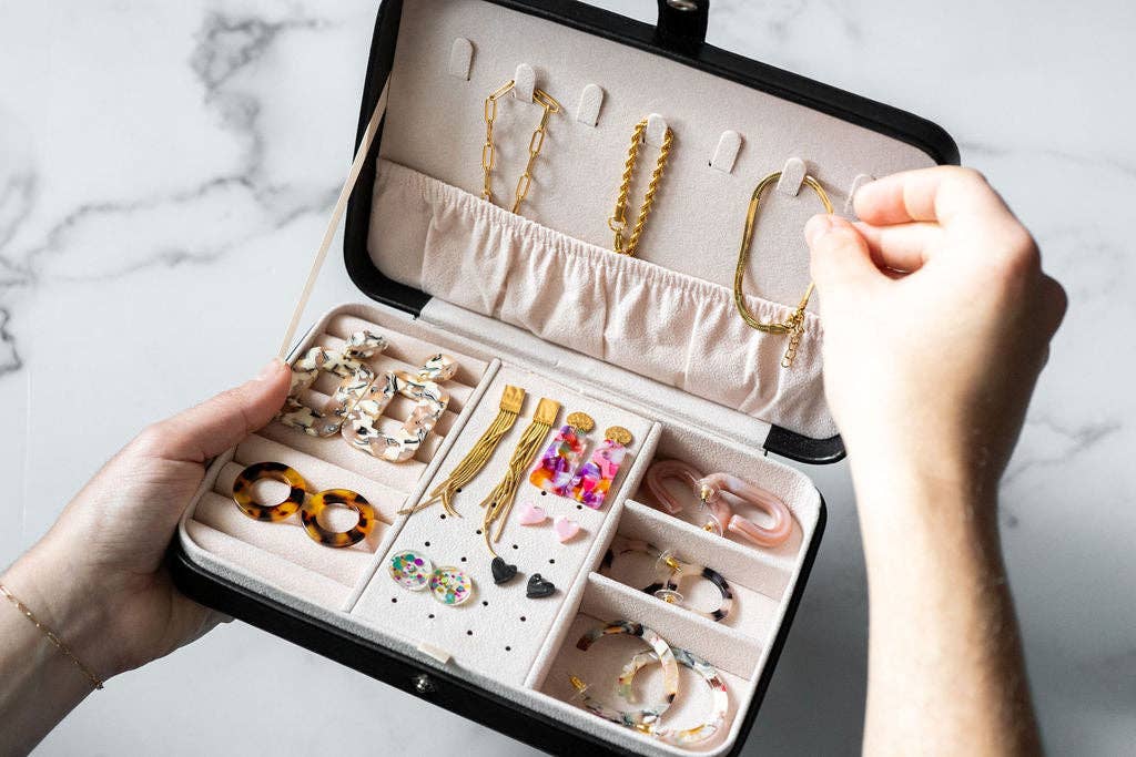 Jewelry Travel Case Box - Black // Gift, Storage
