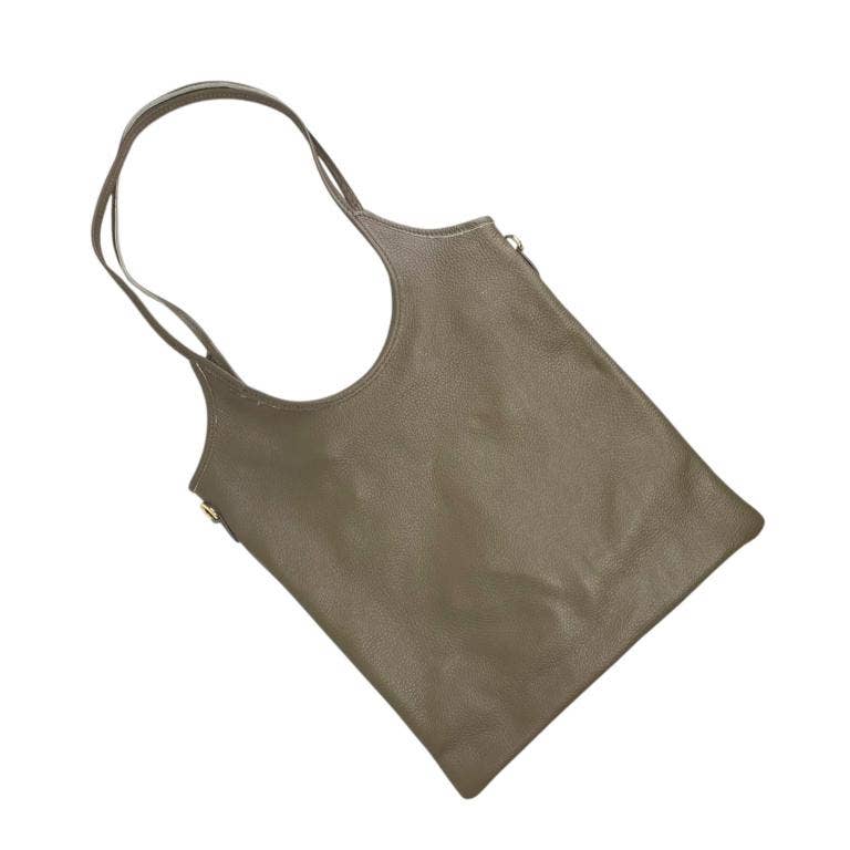 Leather Bag with Long Handles and Crossbody Strap