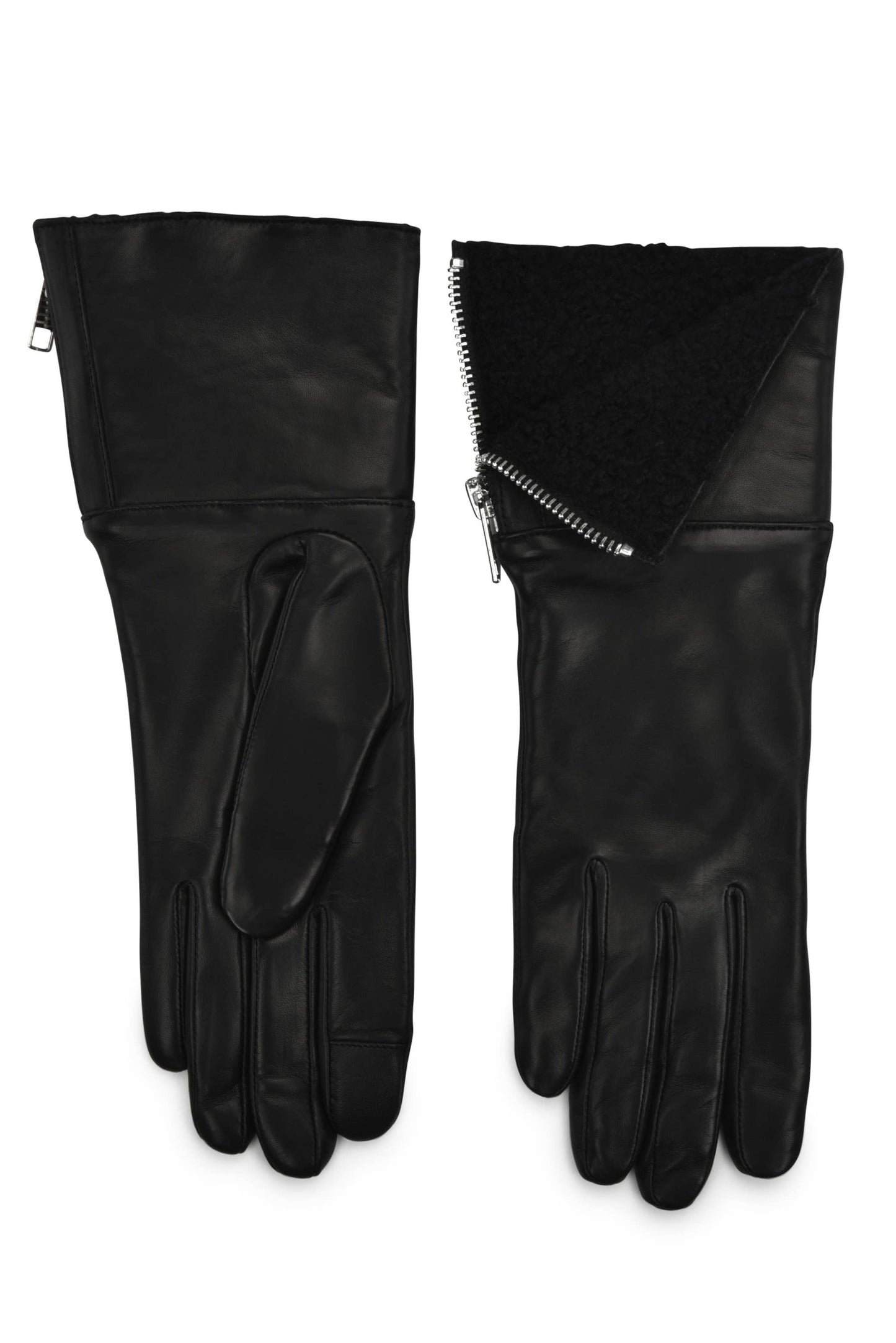 (L143) Gloves: Touch Tech Leather w/ shearling cuff zipper