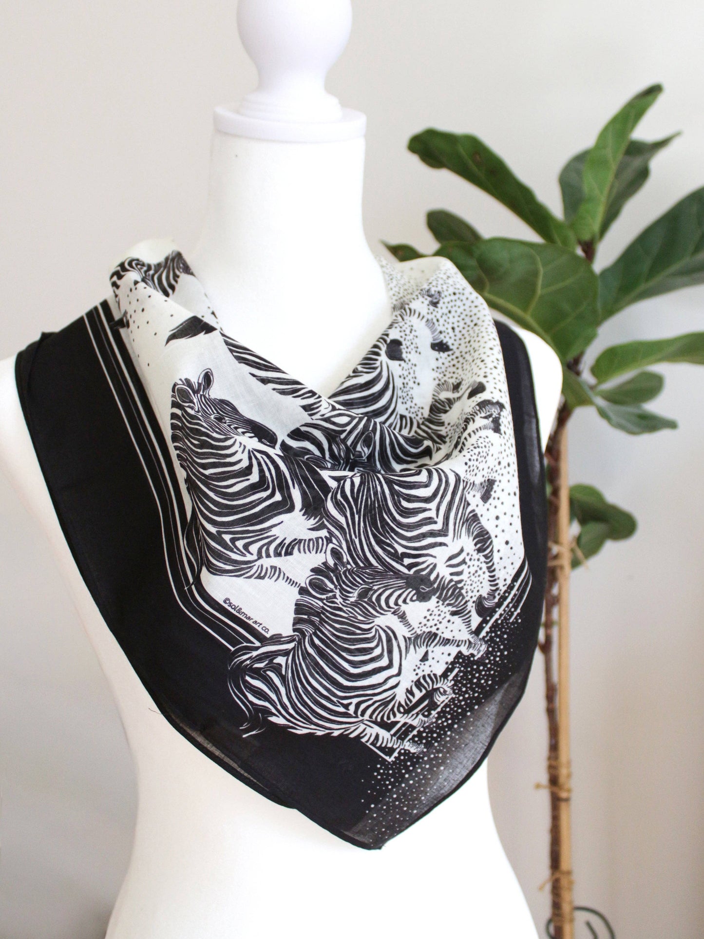 Zebra, "New Beginning" Bandana Scarf (B&W)