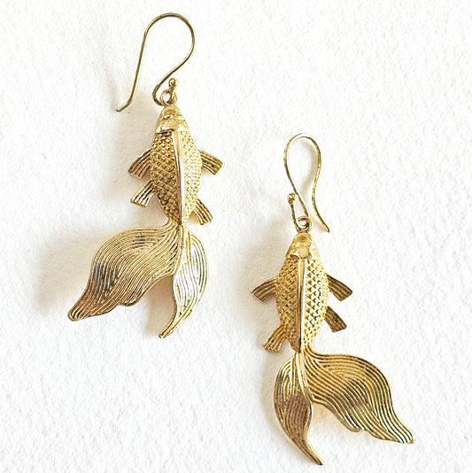 Brass Koi fish design hanging earrings handmade #BX40