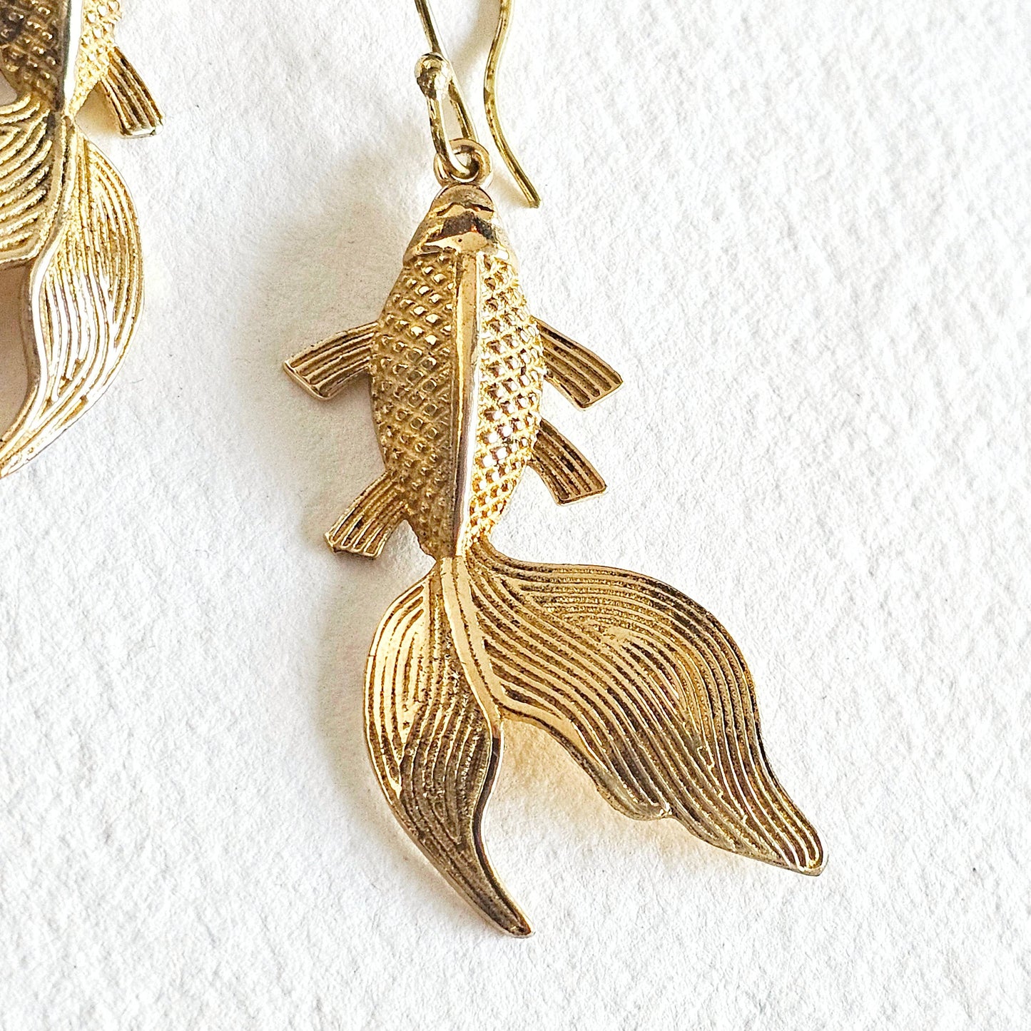 Brass Koi fish design hanging earrings handmade #BX40