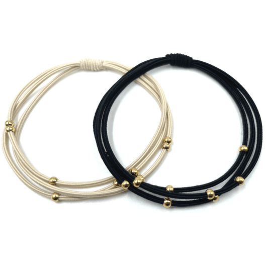 #WP-E - 3mm Gold Water Pony Waterproof Bracelet Hair Bands in Black and Beige