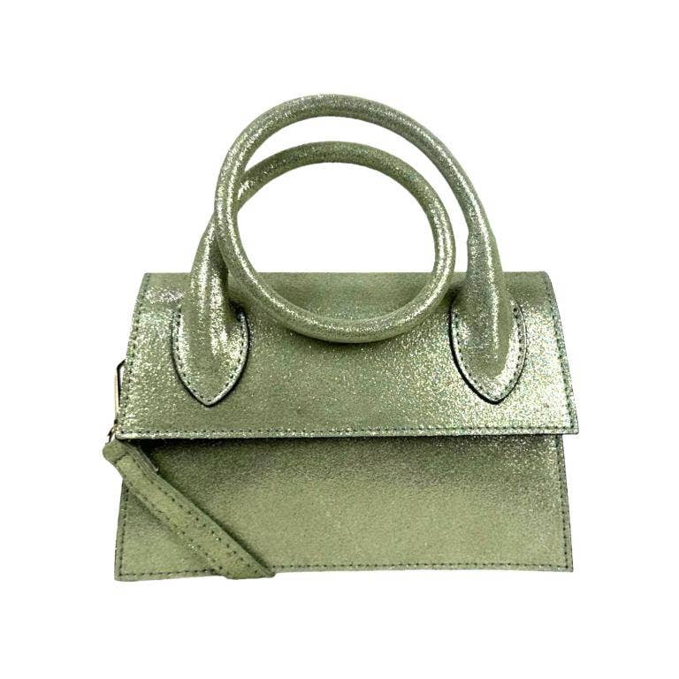 Women's Shiny Leather Shoulder Bag with Long Moldable Handle