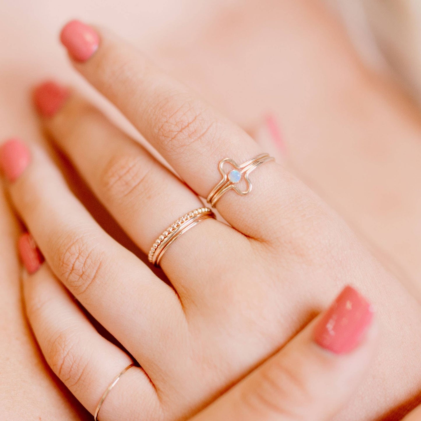 Tiny Australian Opal Gemstone Micro Dot Stacking Ring