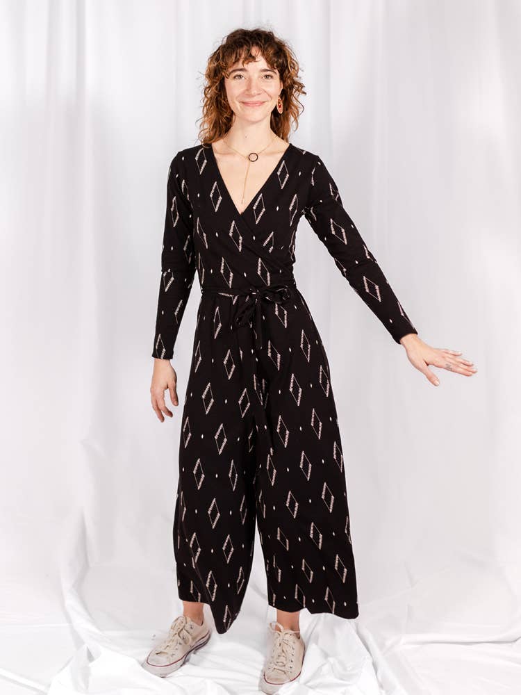 Rita Long Sleeve Jumpsuit Diamond Vine Black