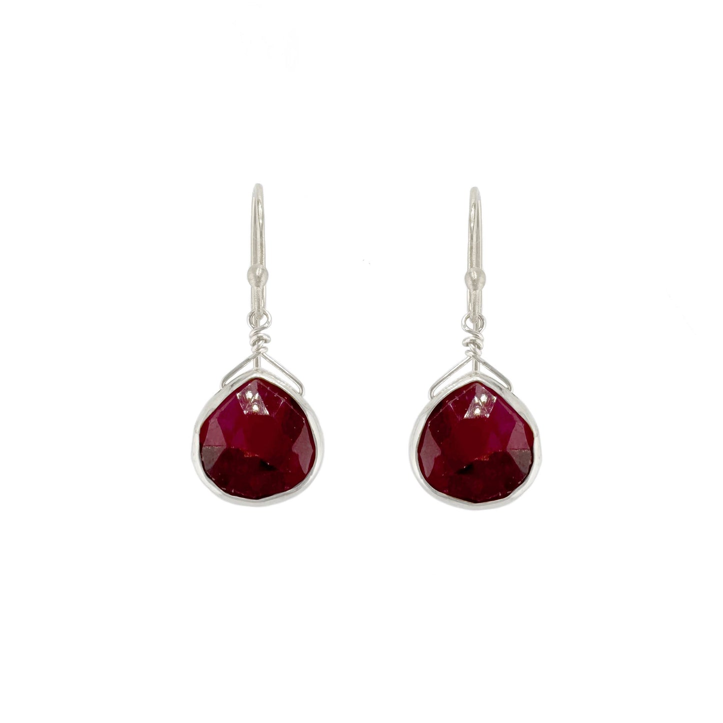 RUBY T- Small Ruby Teardrop Earrings in Silver