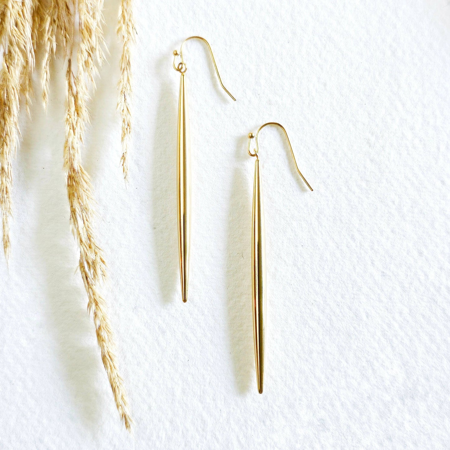 Long needle spear spike earrings 18kt high quality #BX18